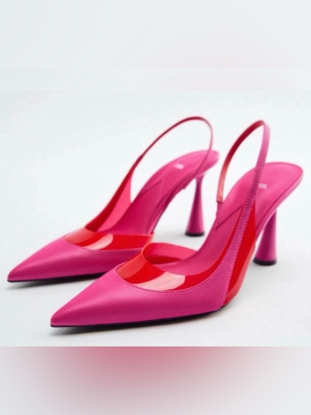 Zara Pink and Red Two-Tone Slingback Pointed Heels